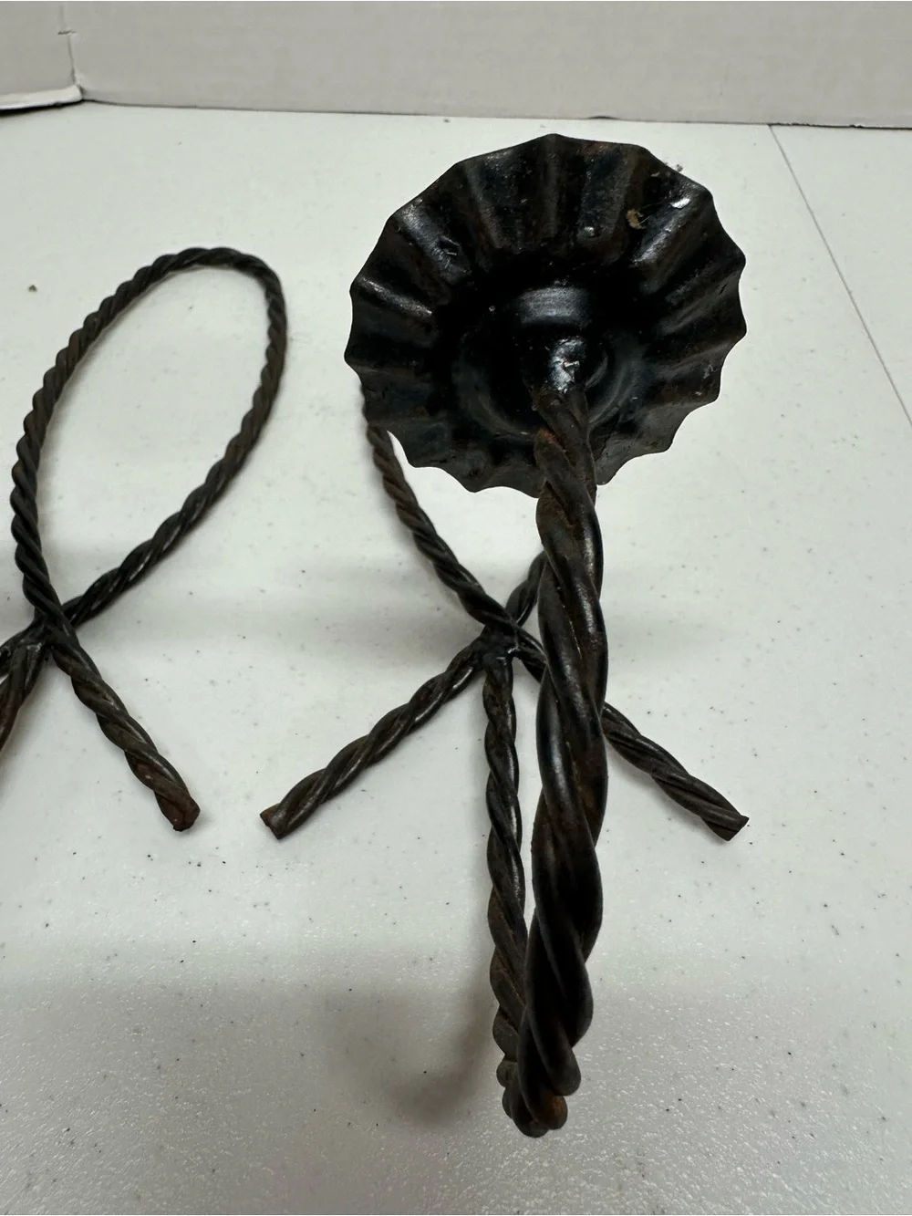 Vintage Wrought Iron Wall Candle Sconces Pair Twisted Metal Rustic Gothic 12”